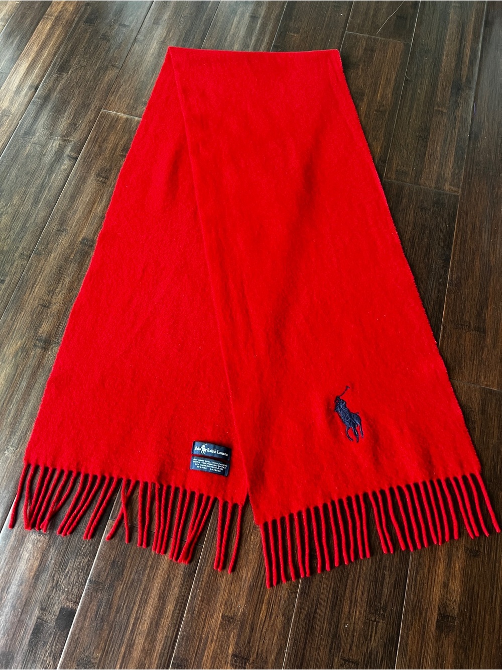 Polo Ralph Lauren Made In Italy Lambswool Scarf Big Pony Red 12x62” Rectangle
